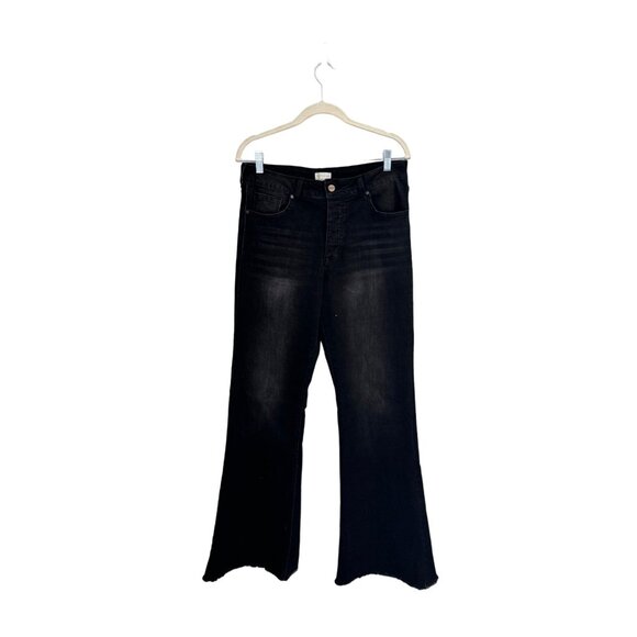 High noon ultra flare high waisted black denim jeans fairy‎ hippy size 32 - Picture 1 of 5